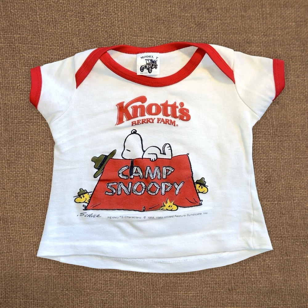 VTG Camp Snoopy Baby Shirt Knott's Berry Farm Baby Tee Made in USA Peanuts 80s